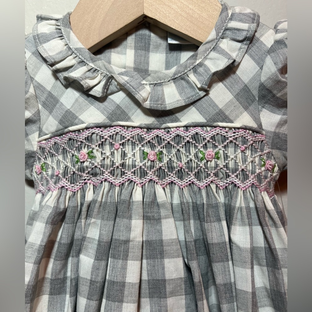 Edgehill Collection Smocked Plaid Peterpan Collar Short Sleeve A-Line Dress Set - Picture 3 of 5